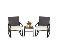 Costway 3 Piece Outdoor Wicker Rocking Chair Set W/ 2 Wicker Rocking Chair & 1 Coffee Table