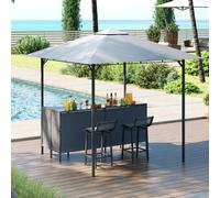 Costway 3-Piece Patio Bar Set 245 X 245 Cm Double-Tier Grill Gazebo-Grey