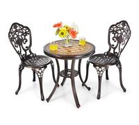 Costway 3-Piece Patio Bistro Set Cast Aluminum Table & Chairs in Copper COSTWAY Copper