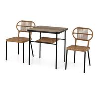 Costway 3 Piece Patio Dining Set 2 Varied-Size Stackable Rattan Chairs-Natural