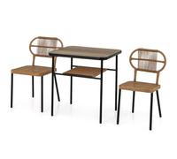 Costway 3 Piece Patio Dining Set 2 Varied-Size Stackable Rattan Chairs-Natural in Brown COSTWAY Brown