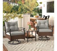 Costway 3 Piece Patio Swivel Rocker Set Wicker Rocking Chairs W/ 2-Tier Coffee Table