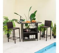 Costway 3 Piece Patio Wicker Garden Bar Set Rattan Bar Height Table Chair Set W/ Stemware Racks
