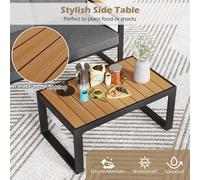Costway 3-Piece PE Wicker Patio Set with Soft Cushion and Side Table for Balcony-Beige