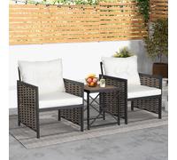 Costway 3 Piece Rattan Conversation Set Patio Wicker Chairs & Coffee Table Set in White COSTWAY White
