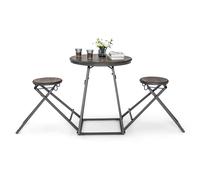 Costway 3-Piece Round Table & Stool Set Dining Bar Table w/ 2 Foldable Stools in Grey COSTWAY Grey