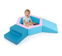 COSTWAY 3-Piece Soft Play Climbing Blocks, Baby Foam Climb and Crawl Playset with Ball Pit and 100 Colorful Ocean Balls, Playground Montessori Toy for 1+ Years Old (Blue+Pink)