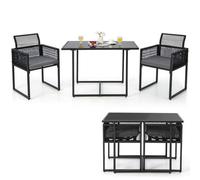 Costway 3 Pieces Outdoor Dining Set Patio Pe Rattan Furniture Set-Gray