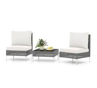 Costway 3 Pieces Patio Bistro Set PE Rattan Furniture Set w/Coffee Table-White in Grey COSTWAY Grey