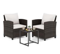Costway 3 Pieces Patio Chair Set Pe Rattan Wicker Outdoor Bistro Conversation Set-Beige
