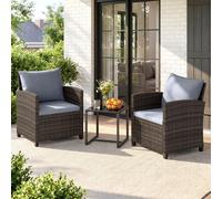 Costway 3 Pieces Patio Chair Set Pe Rattan Wicker Outdoor Bistro Conversation Set With Soft Cushions