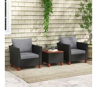 Costway 3 Pieces Patio Furniture Set Garden PE Rattan Chairs Conversation Set w/ Storage Table in Grey COSTWAY Grey