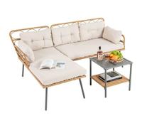 Costway 3 Pieces PE Rattan L-Shaped Corner Patio Furniture Sofa Set in Brown COSTWAY Brown