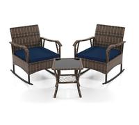 Costway 3 Pieces Rocking Bistro Set Outdoor Pe Wicker Conversation Set With Cushions