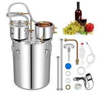 COSTWAY 3 Pot Moonshine Still Distiller, 38L 8.5Gal Stainless Steel Water Alcohol Distiller with Copper Tube, Built-in Thermometer & Thumper Keg, Wine Spirits Boiler Making Kit (38L 8.5Gal)