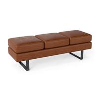 Costway 3-Seat Long Bench Pu Leather Padded Storage Ottoman-Brown