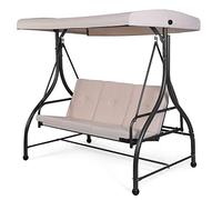 COSTWAY 3 Seater Garden Swing Chair, Convertible Outdoor Hammock Bench Chair with Adjustable Canopy and Cushions, Steel Frame Porch Patio Swing Seat Lounger for Balcony, Deck and Poolside (Beige)