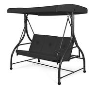 COSTWAY 3 Seater Garden Swing Chair, Convertible Outdoor Hammock Bench Chair with Adjustable Canopy and Cushions, Steel Frame Porch Patio Swing Seat Lounger for Balcony, Deck and Poolside (Black)
