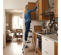 Costway 3 Step Ladder Folding Step Stool Portable Sturdy Carbon Steel Ladder in Blue COSTWAY Blue