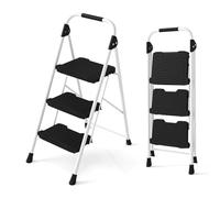 COSTWAY 3 Step Ladder, Folding Step Stool with Wide Anti Slip Pedals, Safe Lock and Handrails, Portable Household Ladder Stool for Home Garden Office DIY Use (Black, 360kg Load, 45 × 72 × 102cm)