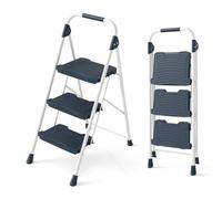 Costway 3 Step Portable Ladder Folding Step Stool With Anti-Slip Pedal-Blue