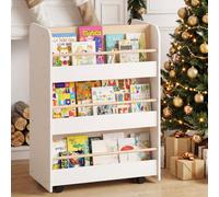 Costway 3-Tier Bookshelf w/ Wheels Double-sided Book Display & Storage Cart in White COSTWAY White