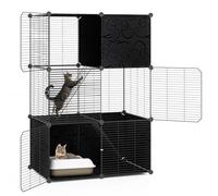 COSTWAY 3 Tier Cat Cage, Indoor DIY Cats Enclosure with 2 Ramps, Lockable Doors, Detachable Metal Wire Catio Kennel for 1-3 Cats or Small Animals, 74 x 47x 110cm