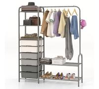 Costway 3-Tier Clothes Rails Stand Garment Coat Rack Free-Standing Closet W/ 6 Drawers