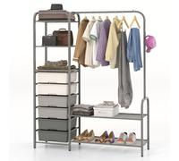 Costway 3-Tier Clothes Rails Stand Garment Coat Rack Storage Organizer With 6 Drawers in Grey COSTWAY Grey