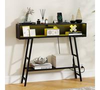 Costway 3-Tier Console Table Entryway Table Narrow Sofa Table w/ LED Light in Black COSTWAY Black