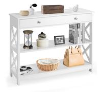 Costway 3-Tier Console Table Sofa Table X-Design Entryway Table for Hallway Living Room in White COSTWAY White