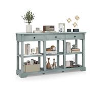 Costway 3-Tier Console Table Wooden Sofa Side Table W/ Storage Shelves & 3 Drawers in Blue COSTWAY Blue