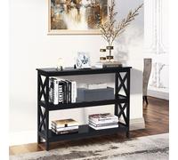 Costway 3-Tier Console Table X-design Wooden Hall Desk Side End Table W/ Shelf in Black COSTWAY Black