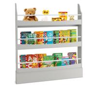 Costway 3-Tier Kids Bookshelf Toy Storage Bookcase Rack Wall W/ Anti-Toppling Kits Grey