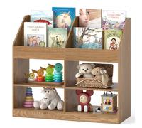 Costway 3-Tier Kid's Bookshelf Toy Storage Organizer With Display Rack & 4 Compartments Montessori Cube Bookcase Natural