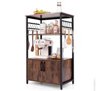 Costway 3-Tier Kitchen Bakers Rack Industrial Microwave Stand w/Cabinet in Brown COSTWAY Brown