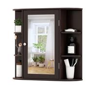 Costway 3 Tier Mirrored Bathroom Cabinet Wall Mount Storage Cupboard-Brown