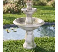 COSTWAY 3-Tier Outdoor Water Fountain, 89cm Self-Contained Cascading Water Feature with Stepless Rotary Adjustment, Antique Stone Effect Garden Waterfall Fountain for Patio Lawn Yard Decoration