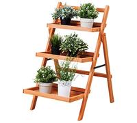 COSTWAY 3-Tier Plant Stand, Folding Ladder Flower Shelving Unit with Step Design, Indoor Outdoor Wooden Pots Display Rack Holder for Living Room Backyard Balcony Garden Patio