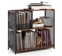 Costway 3-Tier Record Player Stand Vinyl Display Rack W/storage-Brown