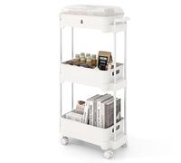 COSTWAY 3-tier Storage Trolley, Rolling Utility Cart with Removable Cover & Shelves, Handle and Lockable Wheels, Mobile Storage Shelving Organizer for Kitchen Living Room Office