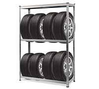 COSTWAY 3-Tier Tyre Rack Shelving, 8 Tyres Height Adjustable Wheel Storage Racking with Non-Slip Foot Pads, Heavy Duty Tire Shelf Stand for Garage Warehouse Workshop, Load Capacity 795kg