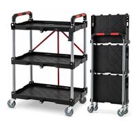 COSTWAY 3 Tiers Folding Tool Trolley, Rolling Metal Service Cart, 90kg Load | Lockable Wheels, Tool Sockets & Handles, Heavy Duty DIY Storage Organizer, Tool-Free Installation, for Home Garage Workshop