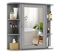 Costway 3 Tiers Mirrored Bathroom Cabinet Wall Mount Storage Cupboard with Display Shelves in Grey COSTWAY Grey