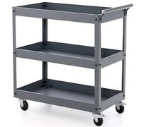 COSTWAY 3 Tiers Tool Trolley, Heavy Duty Service Cart with Handle and Lockable Wheels, Rolling Workshop DIY Storage Trolley for Garage Restaurant Kitchen (1 Towel Rack Handle, Dark Grey)