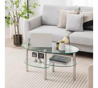 Costway 3-Tire Modern Oval Tea Table Smooth Glass Coffee Table Sofa End Side Table