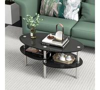 Costway 3-Tire Modern Oval Tea Table Smooth Glass Coffee Table Sofa End Side Table in Black COSTWAY Black