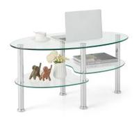 Costway 3-Tire Modern Oval Tea Table Smooth Glass Coffee Table Sofa End Side Table in Clear COSTWAY Clear