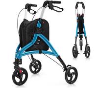 COSTWAY 3 Wheel Folding Rollator, Lightweight Aluminium Mobility Walker with Adjustable Handle, Storage Bag, Braking System & Foot Lift, 3 Wheel Walking Aid Frame for Elderly Disabled (Blue)