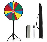 COSTWAY 30" Color Prize Wheel, Height Adjustable Roulette Spinning Game with 14 Slots, Tripod Floor Stand, Dry Erase Marker and Eraser, Fortune Spinner for Party Carnival Tradeshow